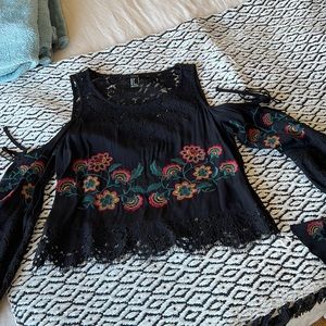 Floral And Lace Cutout Top